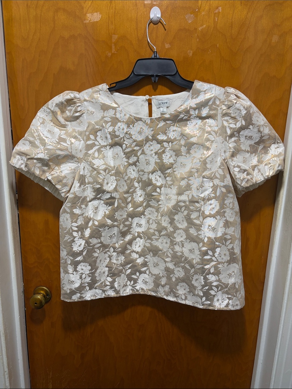 J. Crew Cream Floral Jacquard Puff-Sleeve Blouse